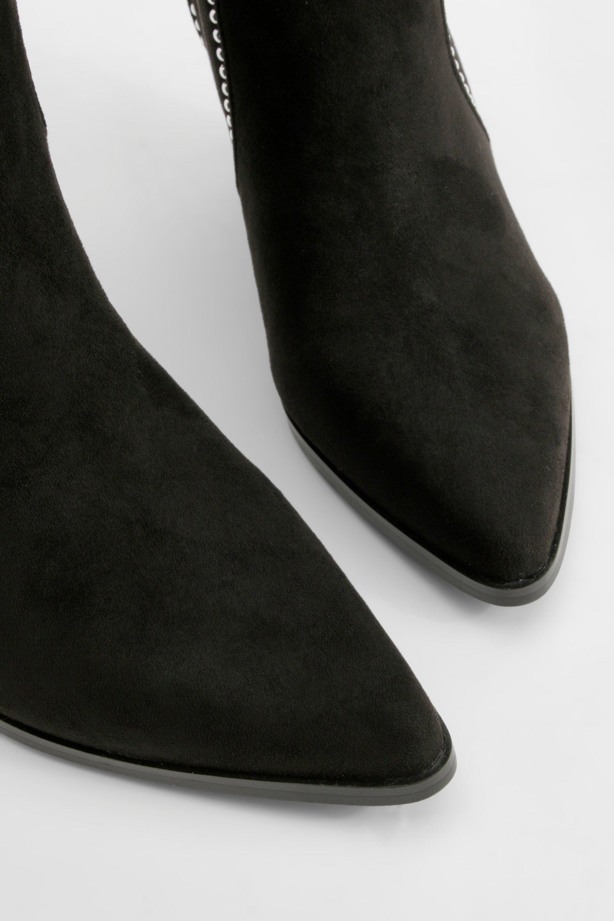 Faux Suede Studded Cowboy Western Ankle Boot boohoo IE