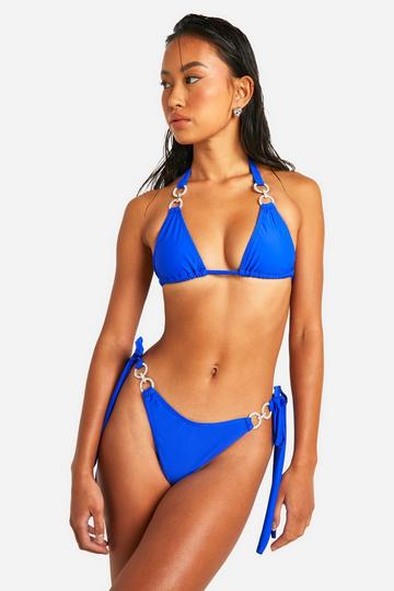 Diamante Trim Tie Side Bikini Brief cobalt