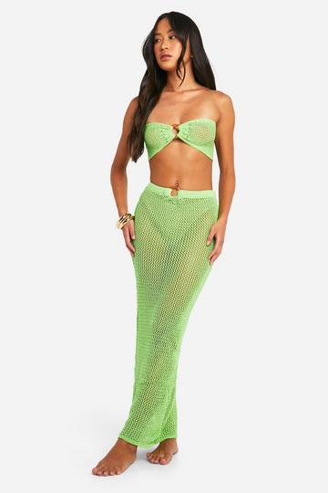 Gehaakte Top Met O-Ring En Maxi Rok Strand Set lime