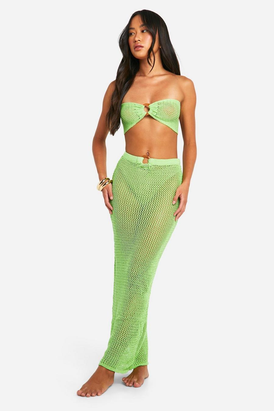 Lime Crochet O-ring Top & Maxi Skirt Beach Co-ord image number 1