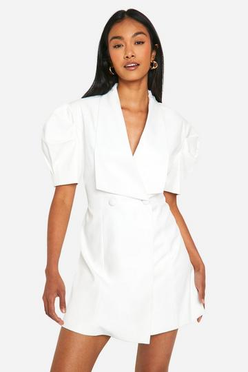 Bow Detail Puff Sleeve Blazer Dress white