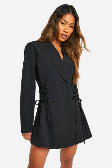 Tie Waist Blazer Dress black