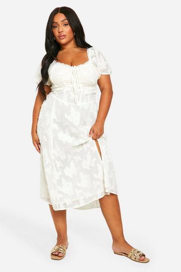 Plus Burnout Milkmaid Midi Dress white