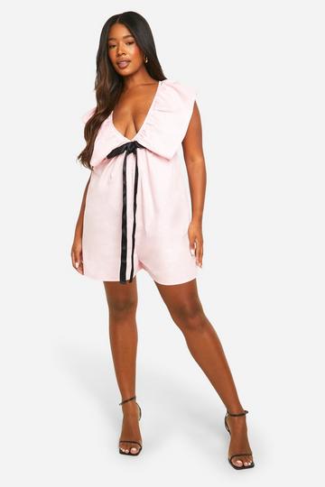 Plus Cotton Bow Detail Playsuit pink