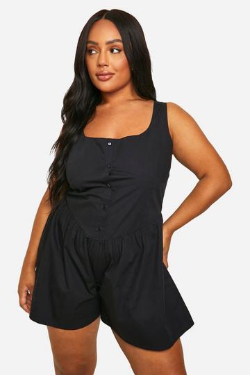 Plus Zwierige Playsuit Met Korset Detail black