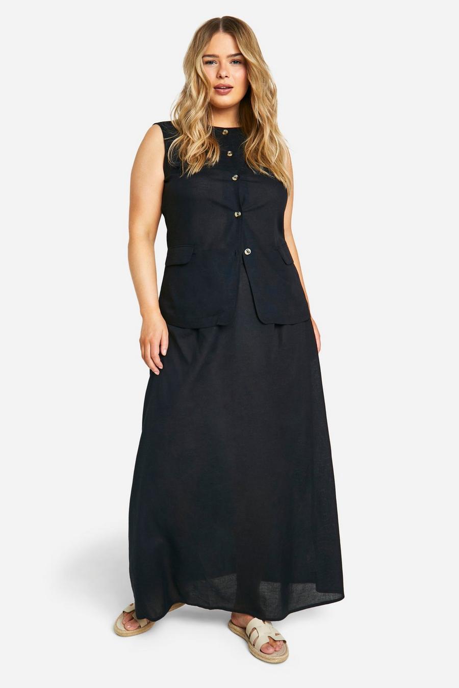 Black Plus Longline Waistcoat & Maxi Skirt Co-ord  image number 1