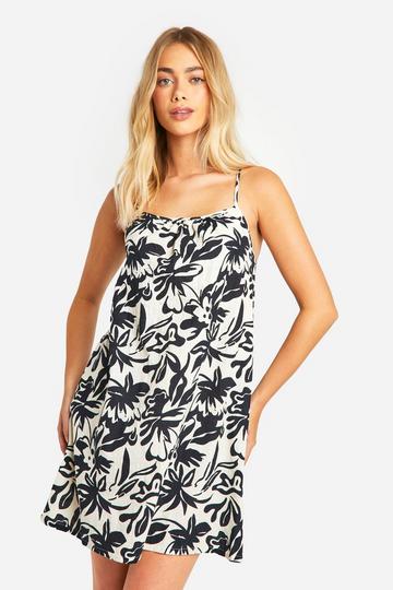 Mono Floral Strappy Swing Dress black