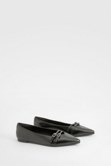 Buckle Detail Pointed Flats black