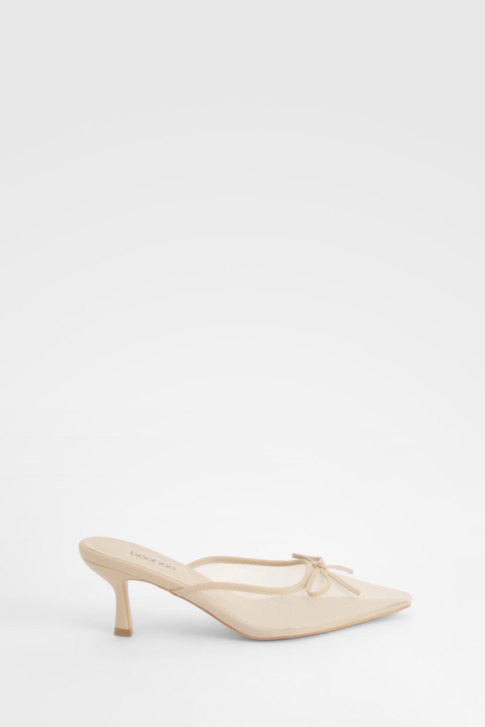 Boohoo Women s Mesh Bow Detail Court Shoes Nude