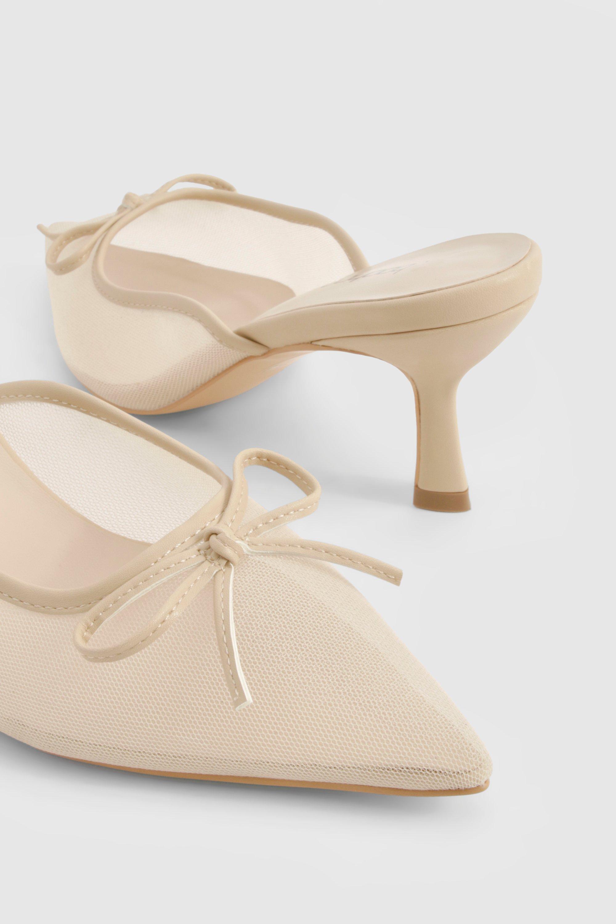 Boohoo Women s Mesh Bow Detail Court Shoes Nude