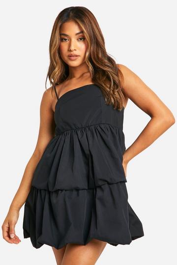 Black Petite Woven Tiered Bubble Hem Dress