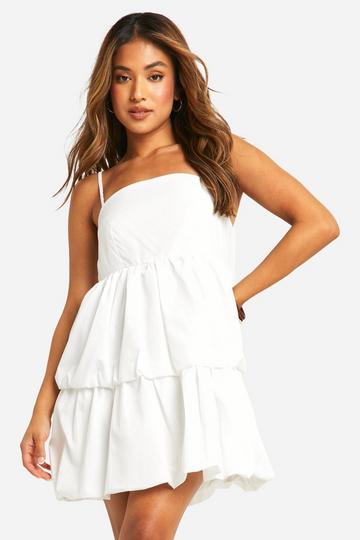 Petite Woven Tiered Bubble Hem Dress white