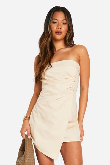 Linen Tailored Bandeau Asymmetric Mini Dress stone