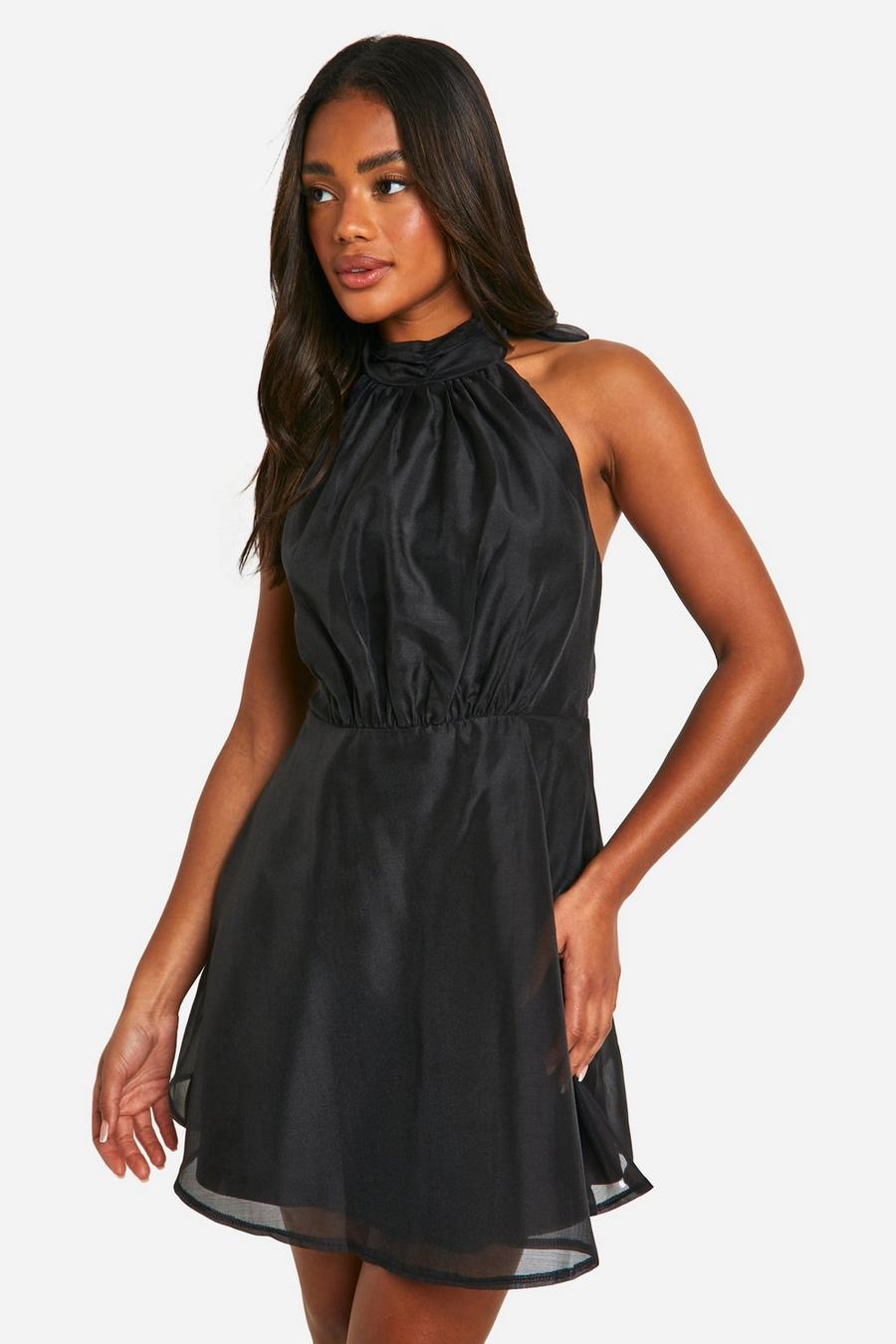 Black Organza Halterneck Mini Dress