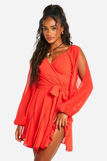 Plain Godet Hem Lace Up Skater Dress tomato red