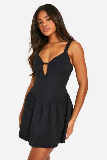 Black Corset Detail Skater Dress