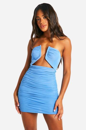 Premium Power Mesh Structured Mini Dress blue