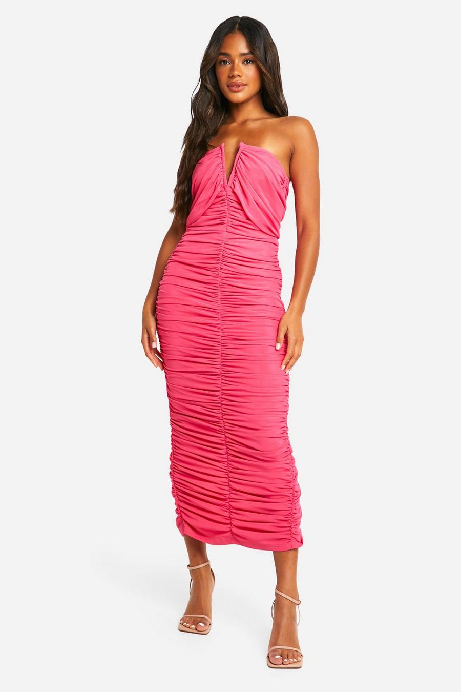 Hot pink Premium Power Mesh Structured Midaxi Dress image number 1