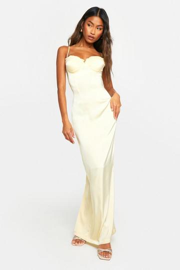 Satin Lace Cup Maxi Dress lemon