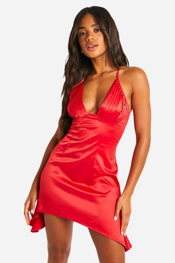 Satin Ruched Cup Mini Dress red