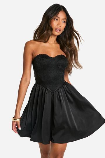 Satin Lace Babydoll Mini Dress black