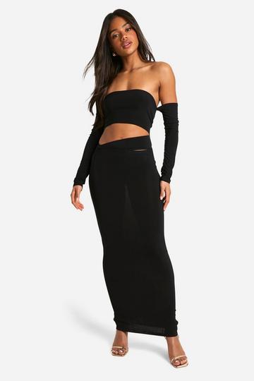 Black Cut Out Slinky Long Sleeve Maxi Dress