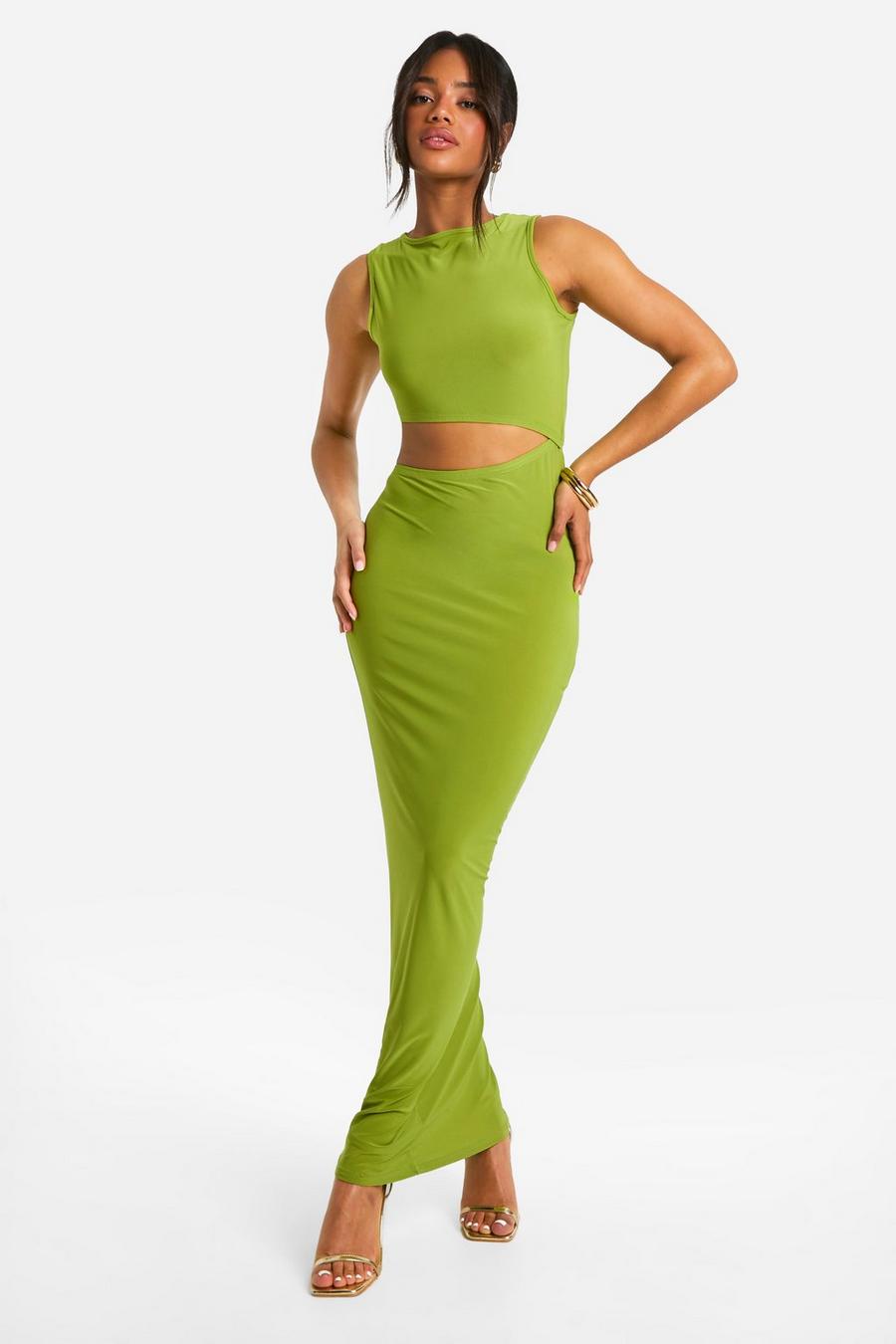 Lime Cut Out Slinky Maxi Dress