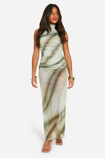 Printed Mesh Maxi Dress green