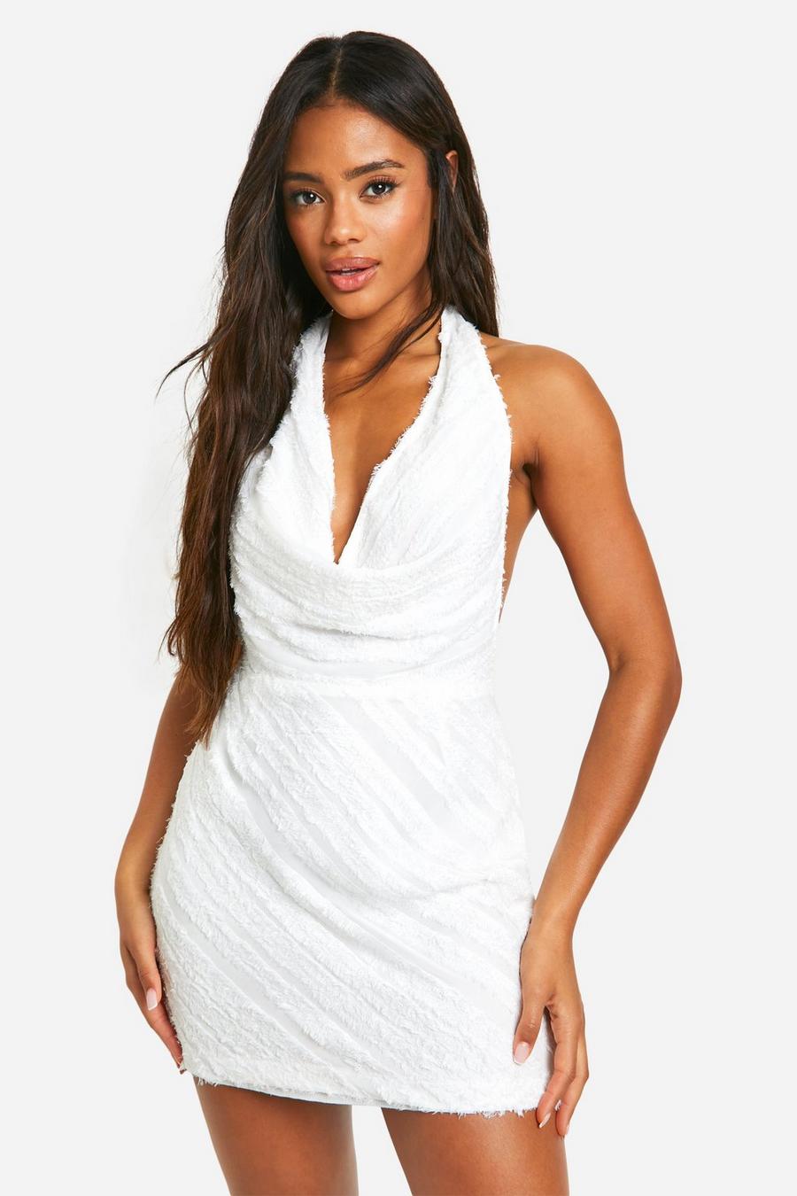 White Cowl Textured Mini Dress image number 1