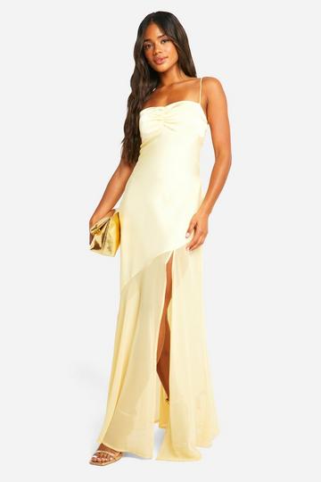 Lemon Yellow Satin And Chiffon Mix Maxi Dress