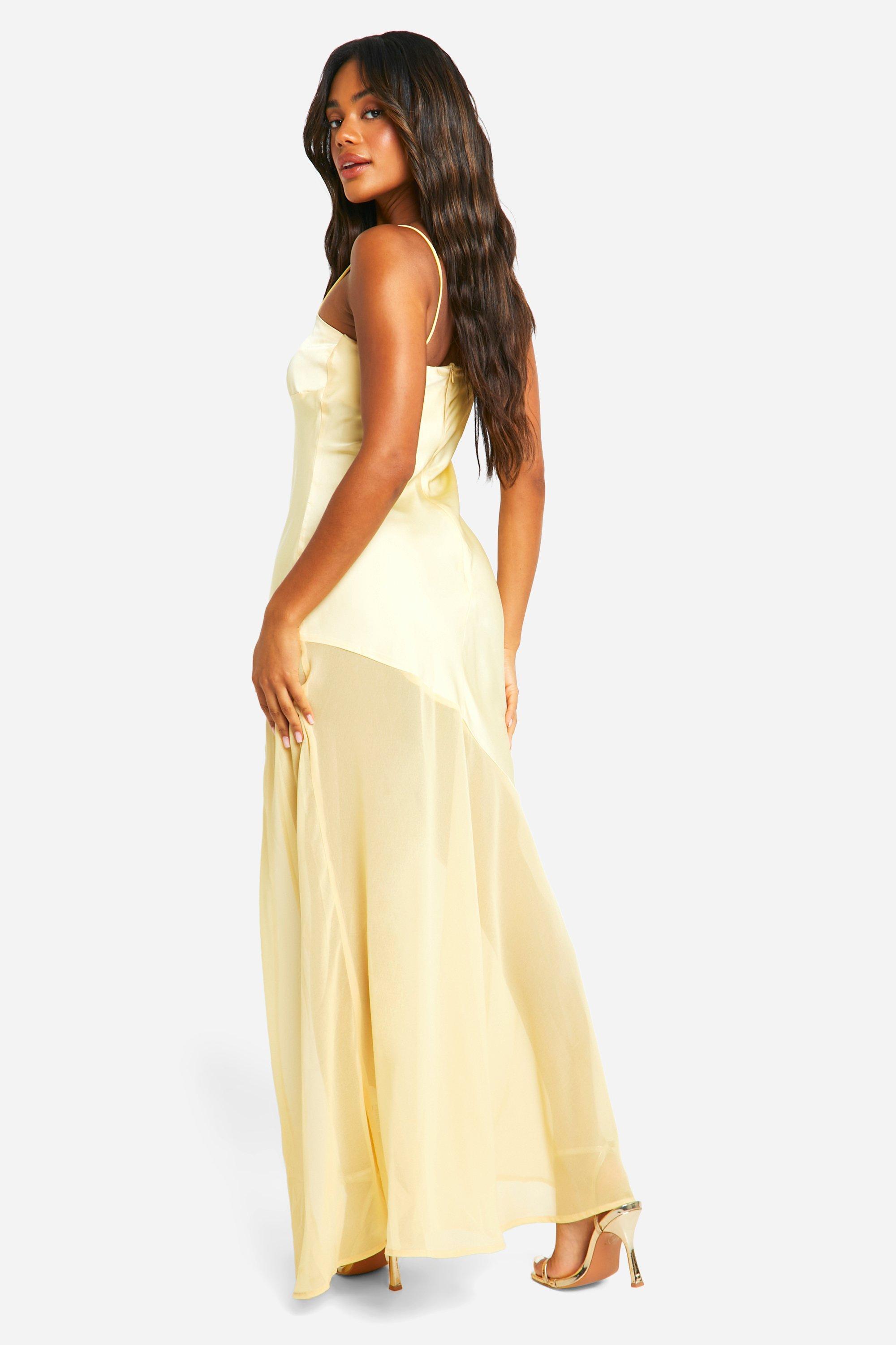 Satin yellow maxi dress hotsell