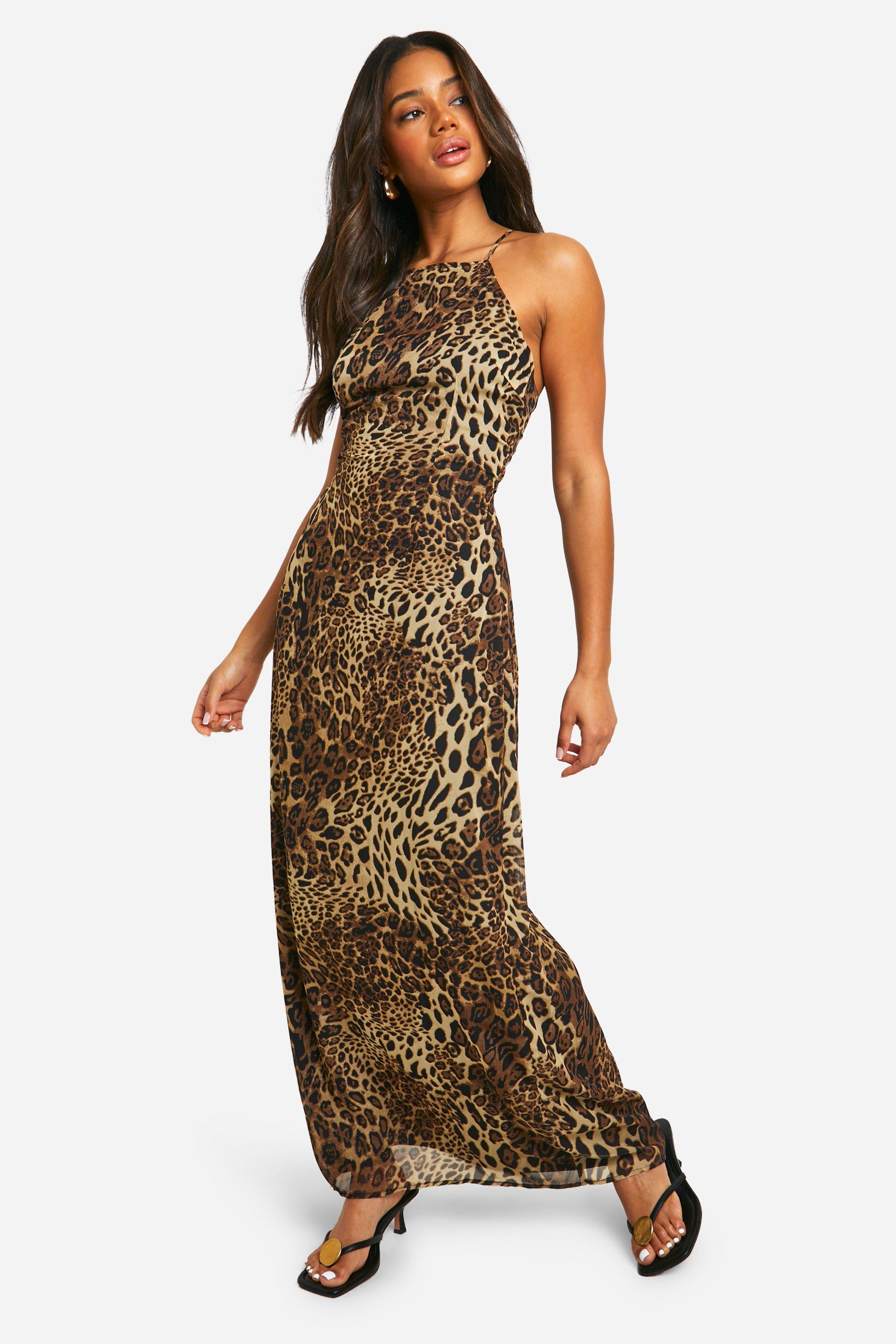 Leopard Low Back Strappy Maxi Dress boohoo NO