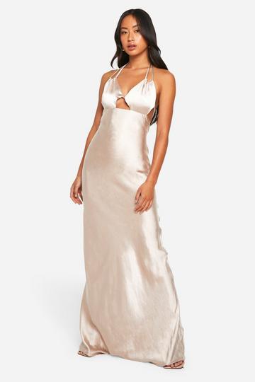 Bridesmaid Satin Cut Out Maxi Dress oyster