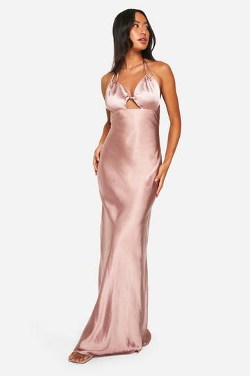 Bridesmaid Satin Cut Out Maxi Dress mink