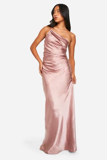 Bridesmaid Satin Asymmetric Maxi Dress mink