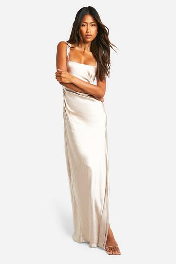 Bridesmaid Satin Square Neck Maxi Dress mink