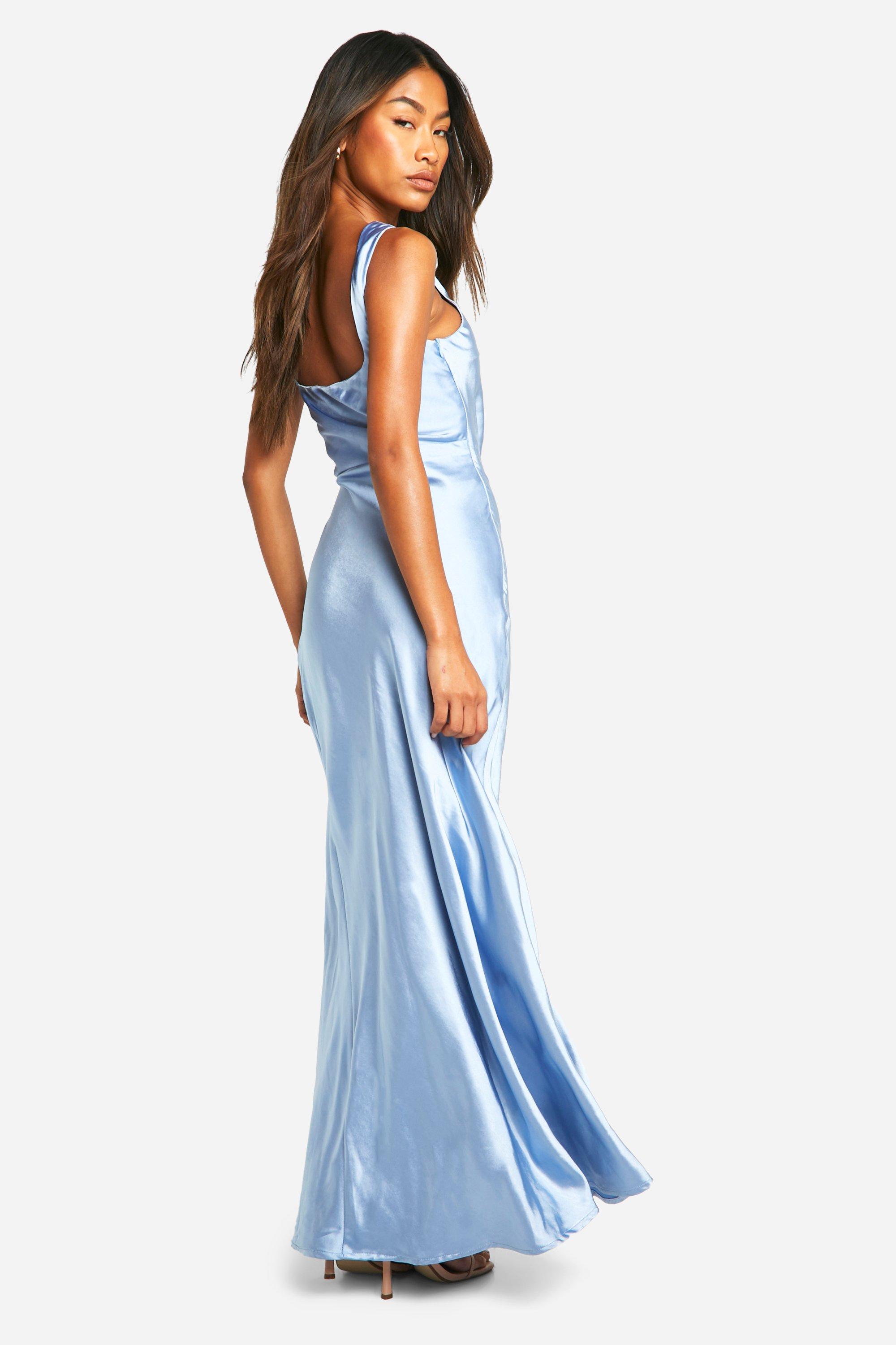 Blue satin gown best sale