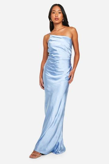 Bridesmaid Satin Asymmetric Maxi Dress blue