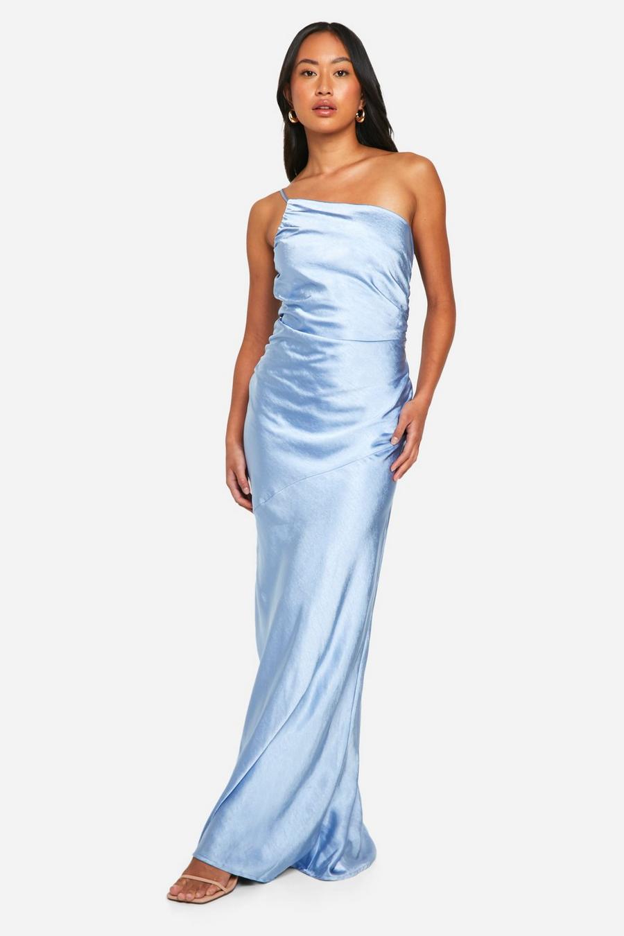 Blue Bridesmaid Satin Asymmetric Maxi Dress image number 1