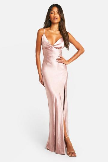 Bridesmaid Satin Strappy Maxi Dress mink