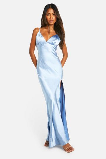 Bridesmaid Satin Strappy Maxi Dress blue