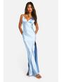 Blue Bridesmaid Satin Strappy Maxi Dress