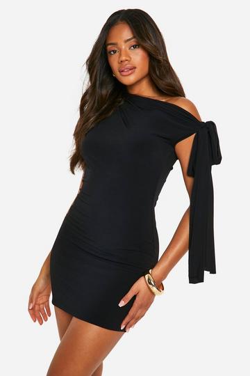 Ruched Slinky Off The Shoulder Mini Dress black