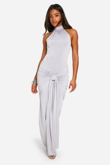 Strakke Halter Maxi Jurk Met Strik silver