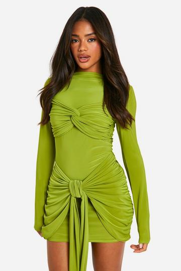 Ruched Twist Detail Mini Dress lime