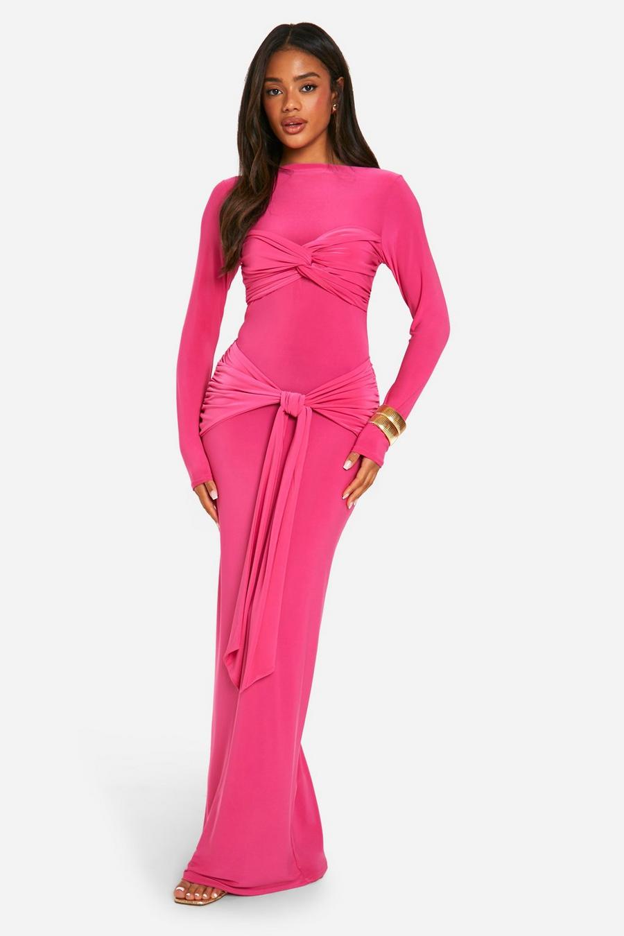 Hot pink Ruched Twist Detail Maxi Dress