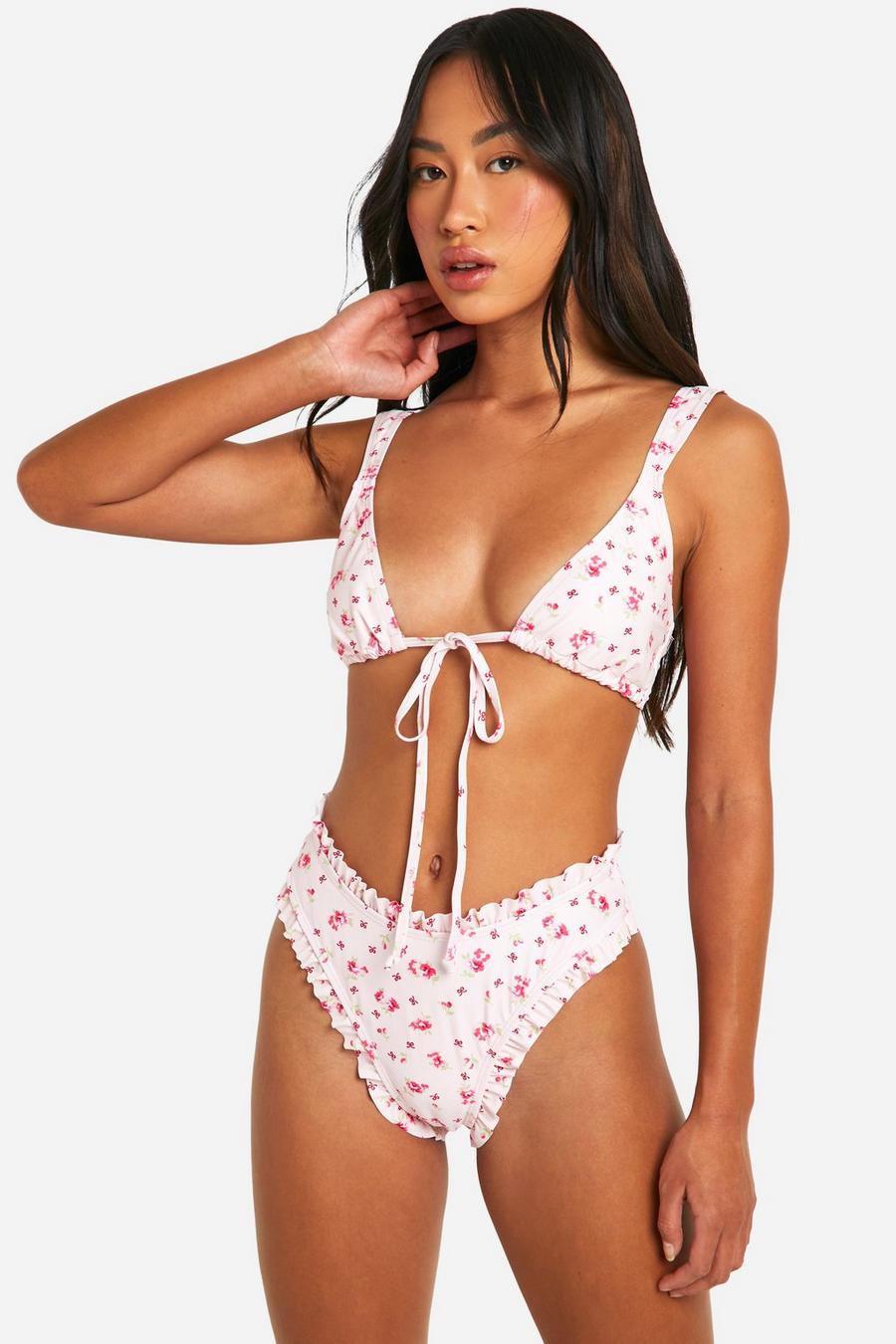 Pink Ditsy Floral Ruffle Bikini Brief  image number 1