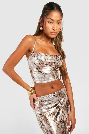 Animal Foil Cowl Neck Cami Top animal