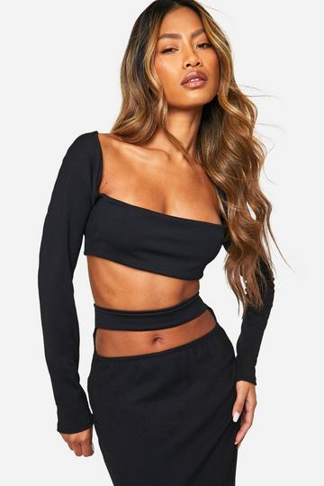 Geribbelde Super Crop Top Met Vierkante Hals black