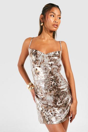 Foil Cowl Mini Dress animal